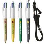 1064 BIC® 4 Colores Wood Style with Lanyard
